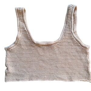 Lulus Crochet Knit Crop Top Womens Medium Beige Scoop Neck Boho Summer Festival